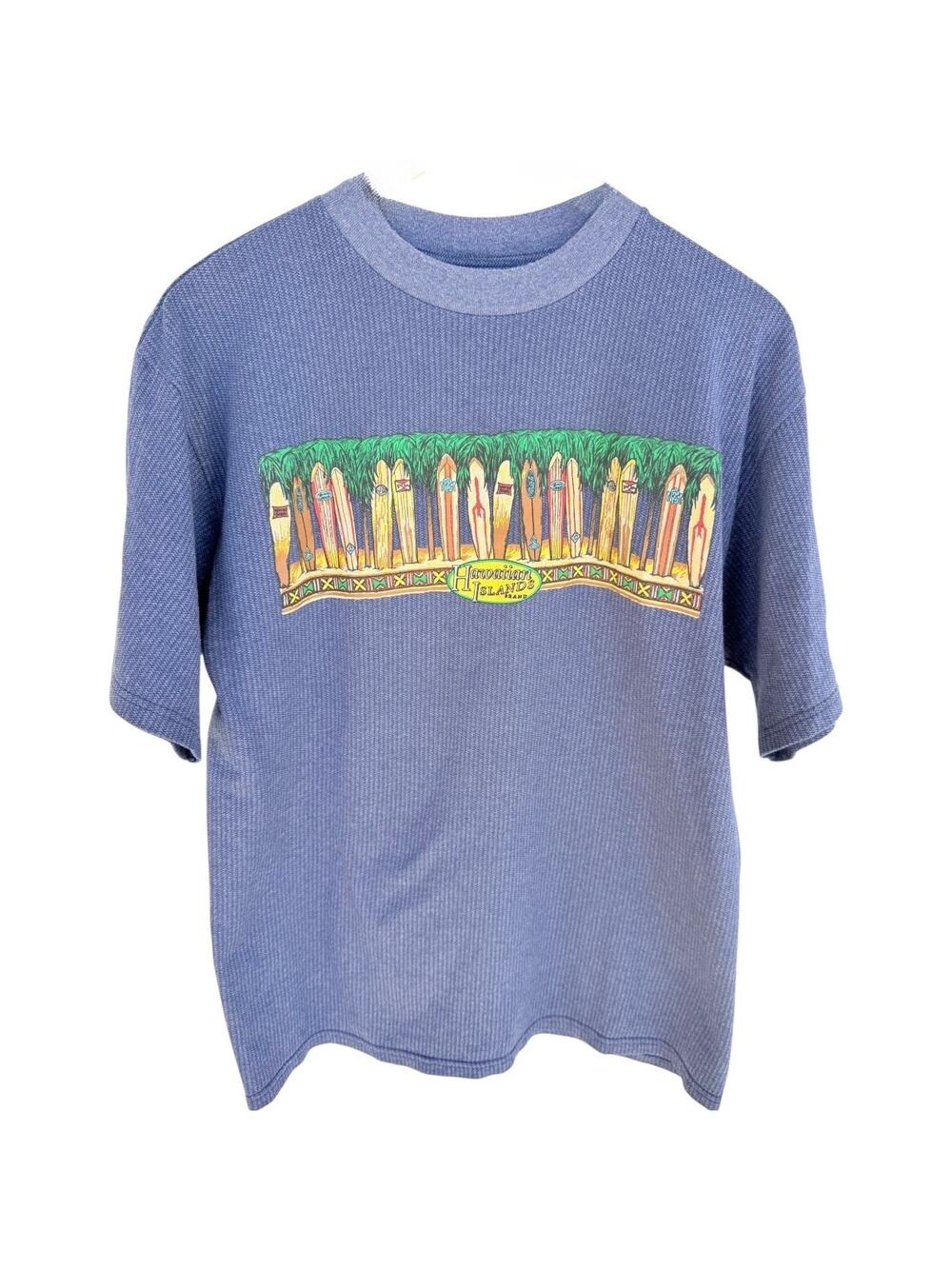Hawaiian Island Surfboard Graphic T Shirt Mens Large Blue Vintage Style Tee